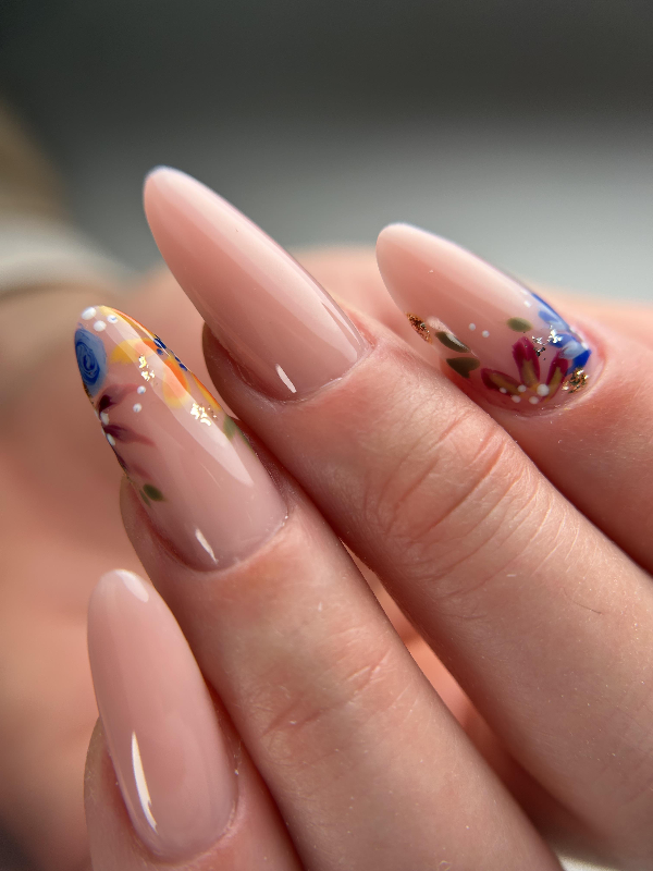 Custom nail art with floral detail